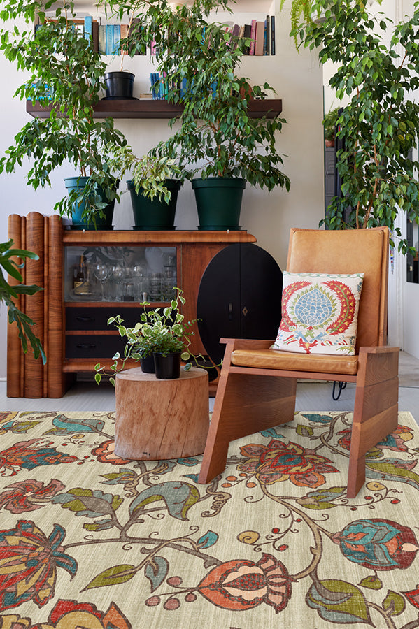 Frida Floral Natural Flatwoven Rug