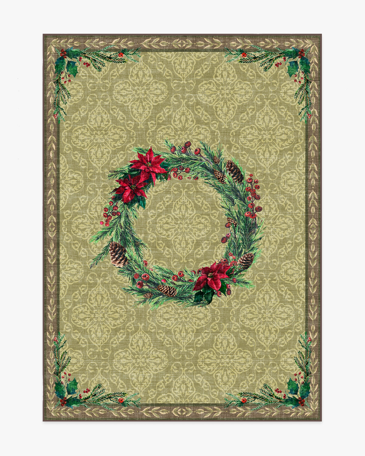 Botanical Wreath Gold & Green Rug