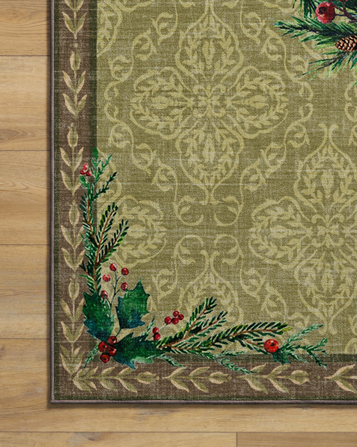 Botanical Wreath Gold & Green Rug