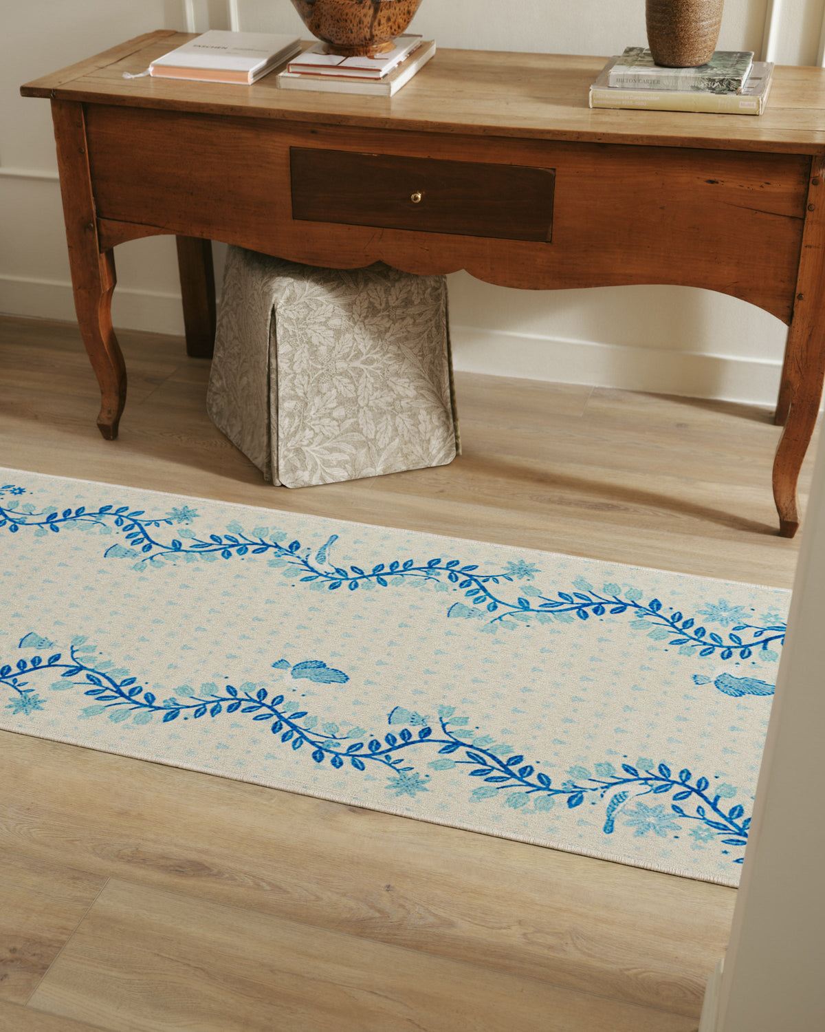 Festive Yuletide Ivory & Blue Flatwoven Rug by The Hiltons