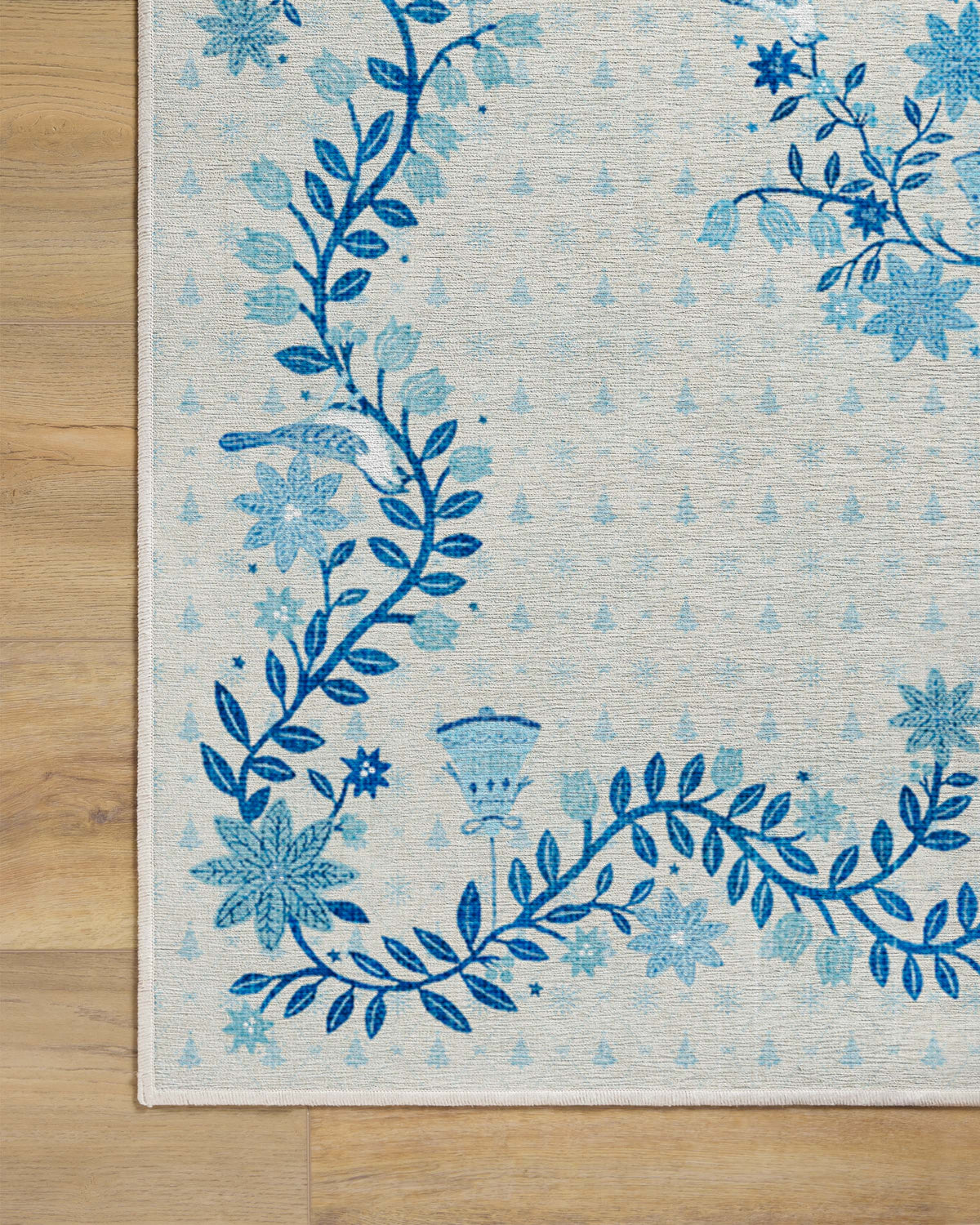 Festive Yuletide Ivory & Blue Flatwoven Rug by The Hiltons