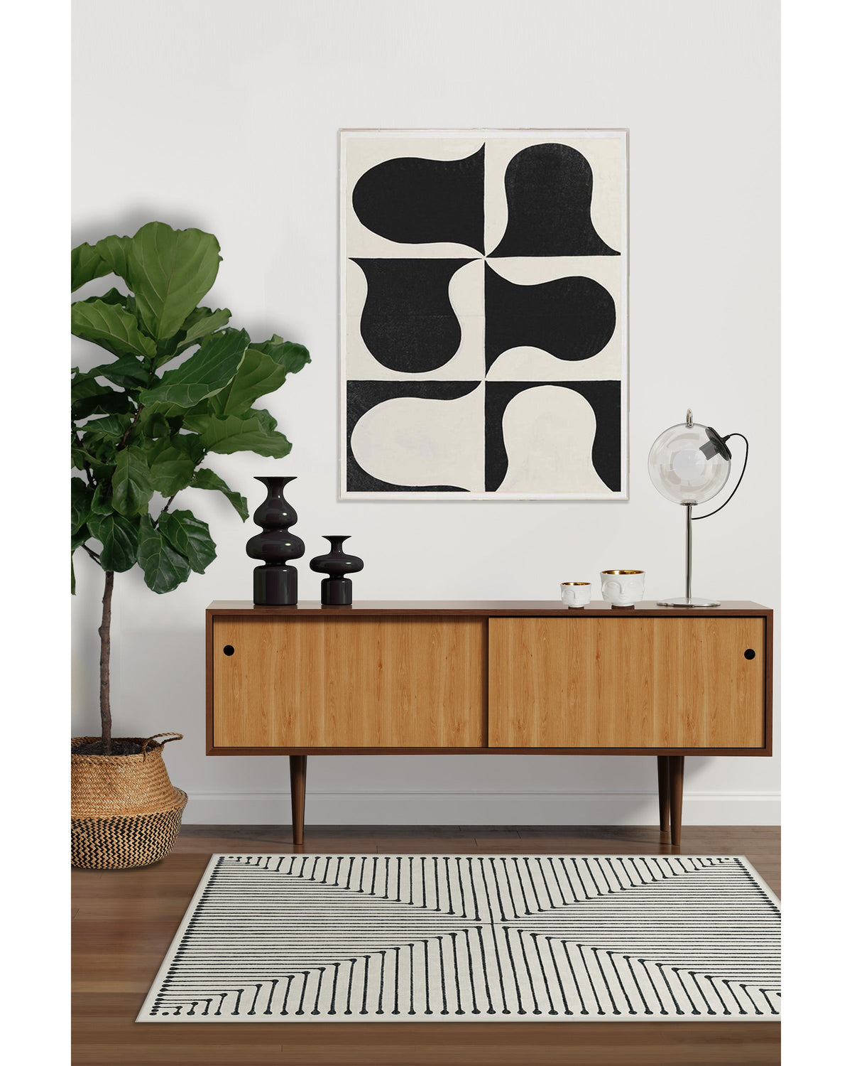 Inkdrop Black & Ivory Flatwoven Rug by Jonathan Adler