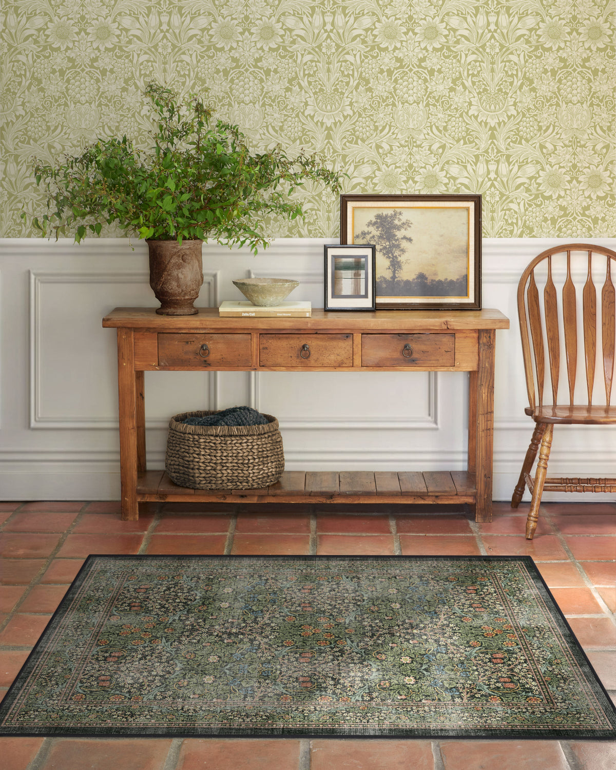 Blackthorn Forest Green Flatwoven Rug by Morris & Co.