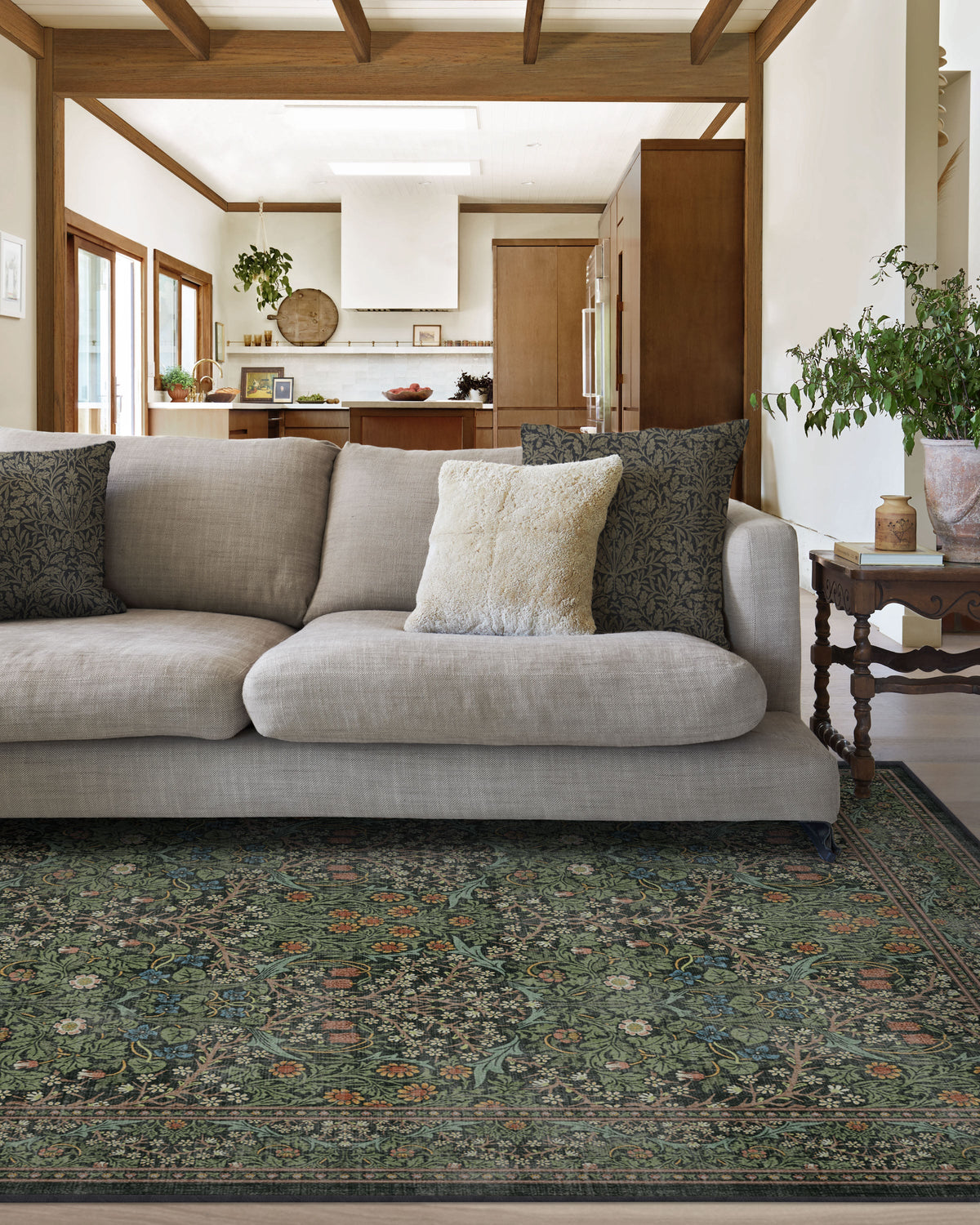 Blackthorn Forest Green Flatwoven Rug by Morris & Co.