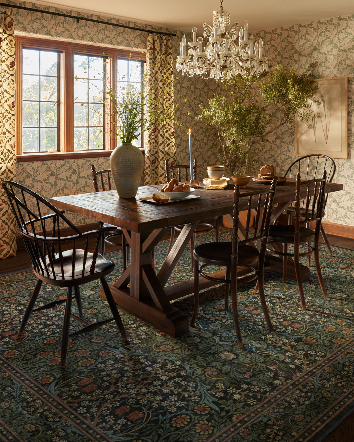 Blackthorn Forest Green Flatwoven Rug by Morris & Co.