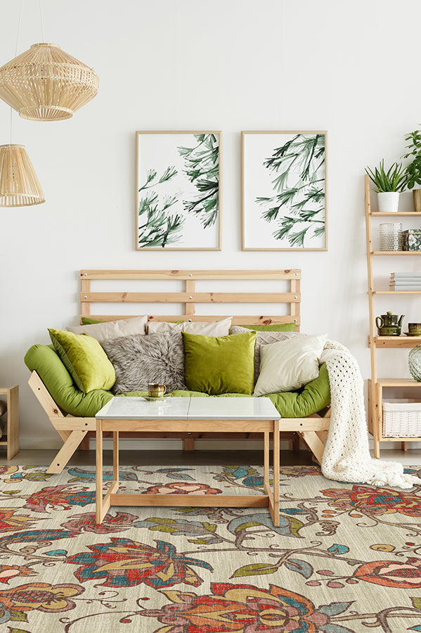 Frida Floral Natural Flatwoven Rug