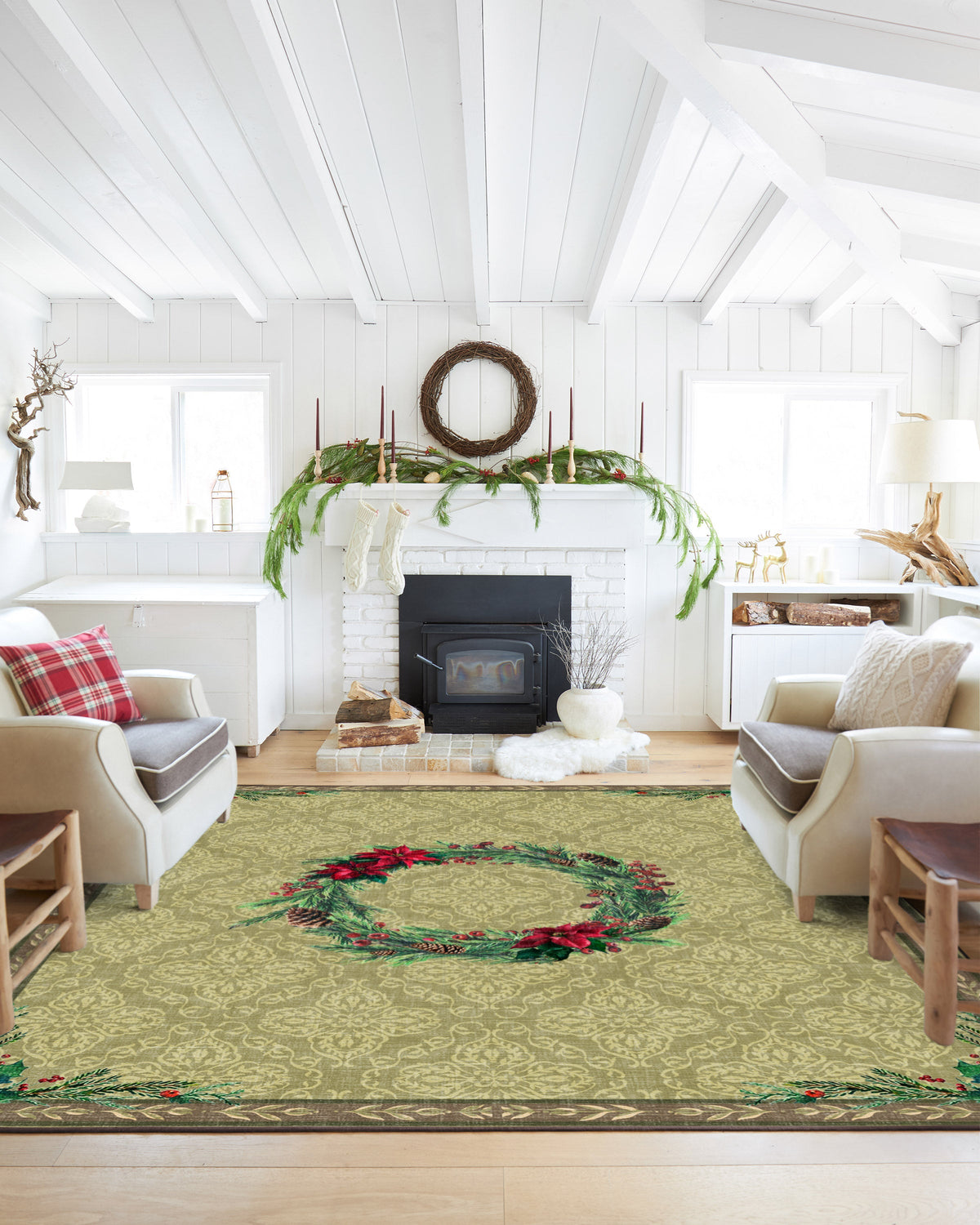Botanical Wreath Gold & Green Rug