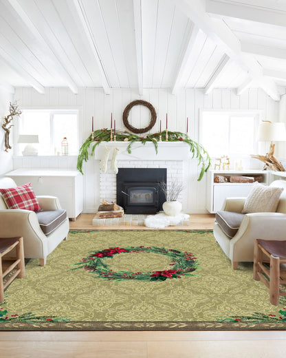 Botanical Wreath Gold & Green Rug