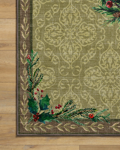 Botanical Wreath Gold & Green Rug