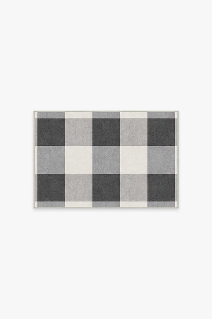 Buffalo Plaid Black & White Flatwoven Rug