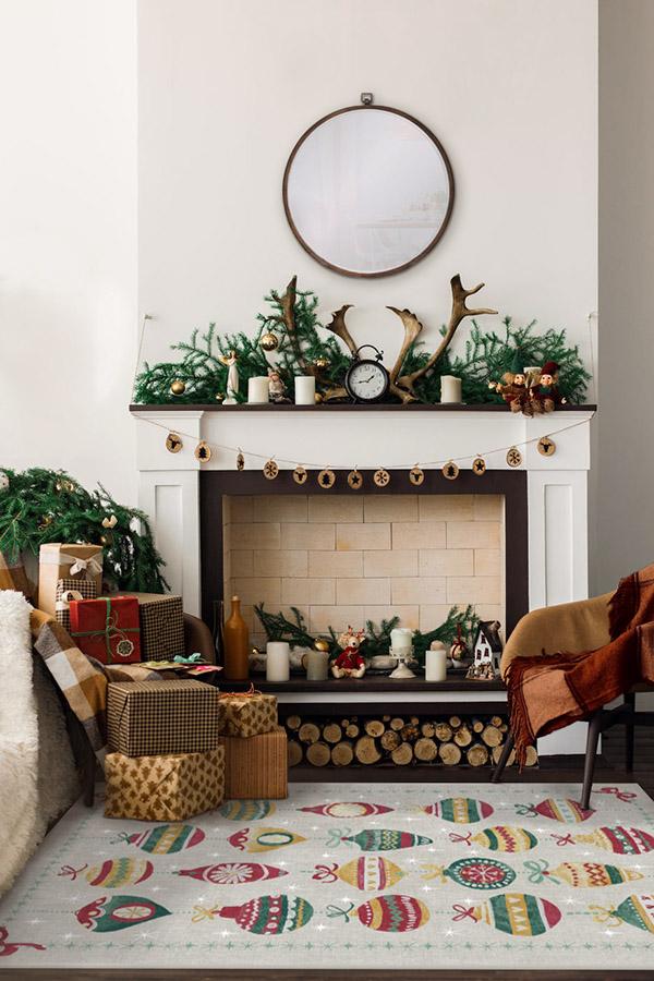 Festive Garland Holiday Shortbread Flatwoven Rug