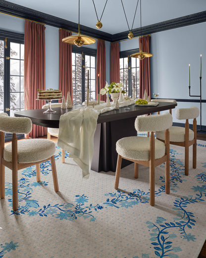 Festive Yuletide Ivory & Blue Rug by The Hiltons