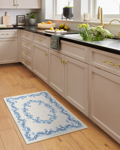 Festive Yuletide Ivory & Blue Rug by The Hiltons