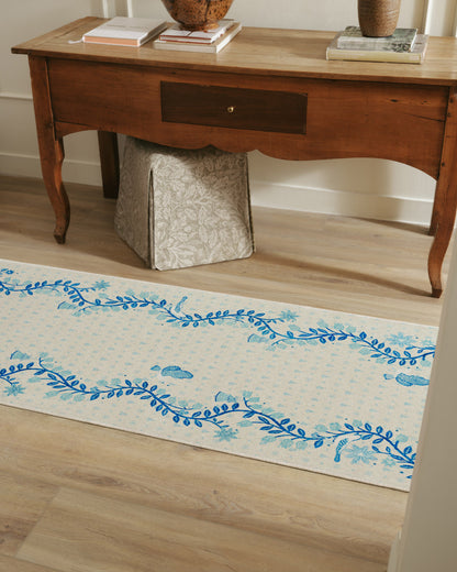 Festive Yuletide Ivory & Blue Flatwoven Rug by The Hiltons