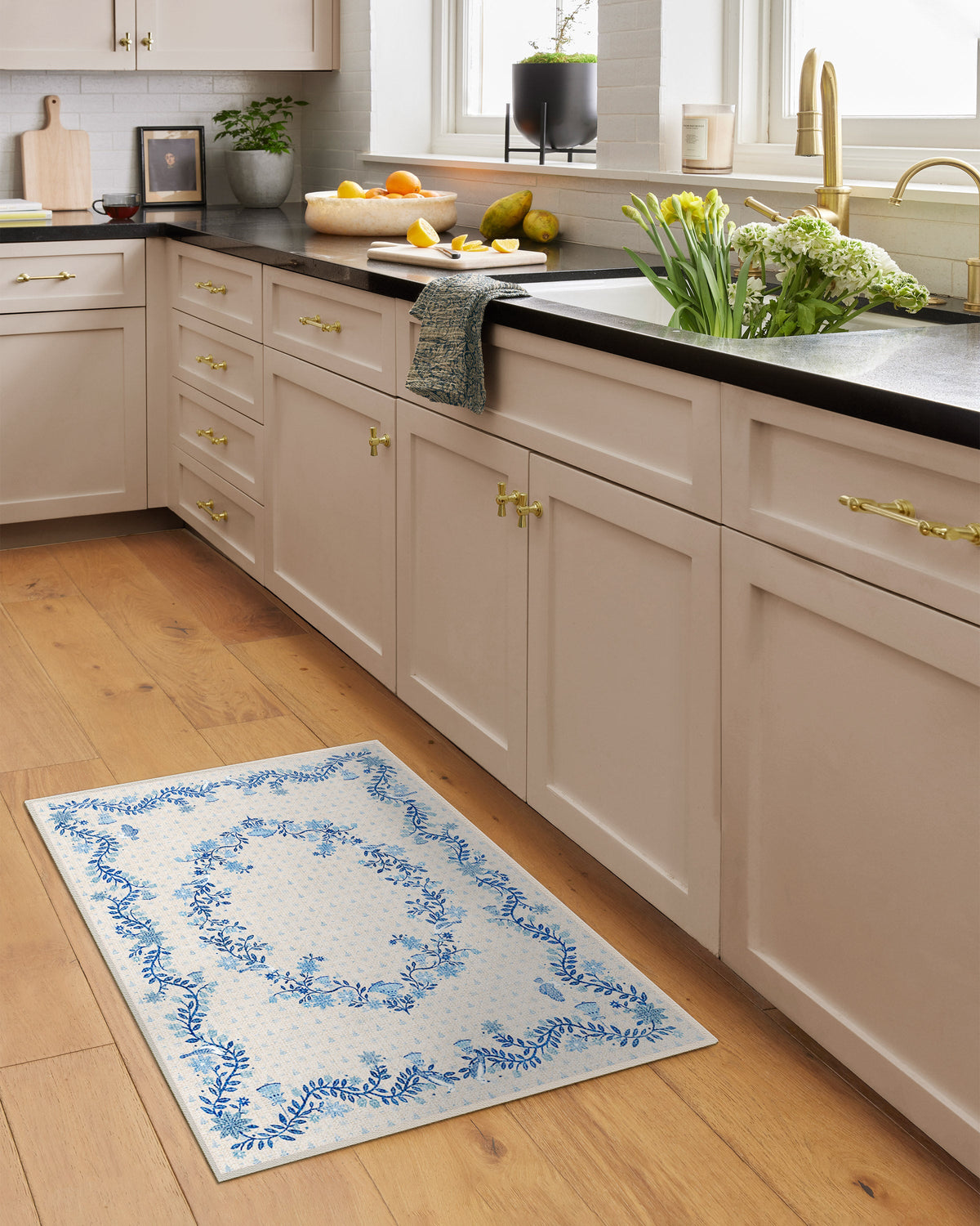 Festive Yuletide Ivory & Blue Flatwoven Rug by The Hiltons