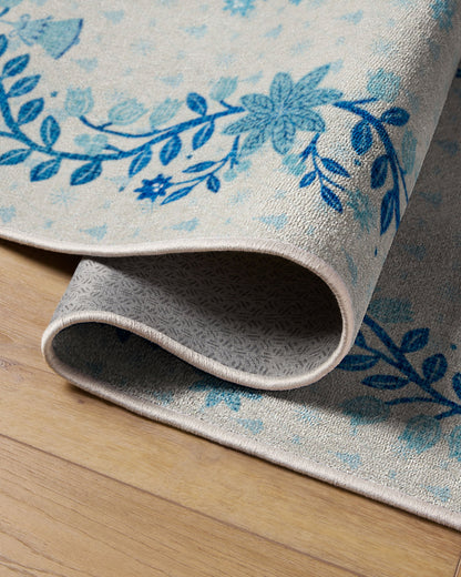 Festive Yuletide Ivory & Blue Rug by The Hiltons
