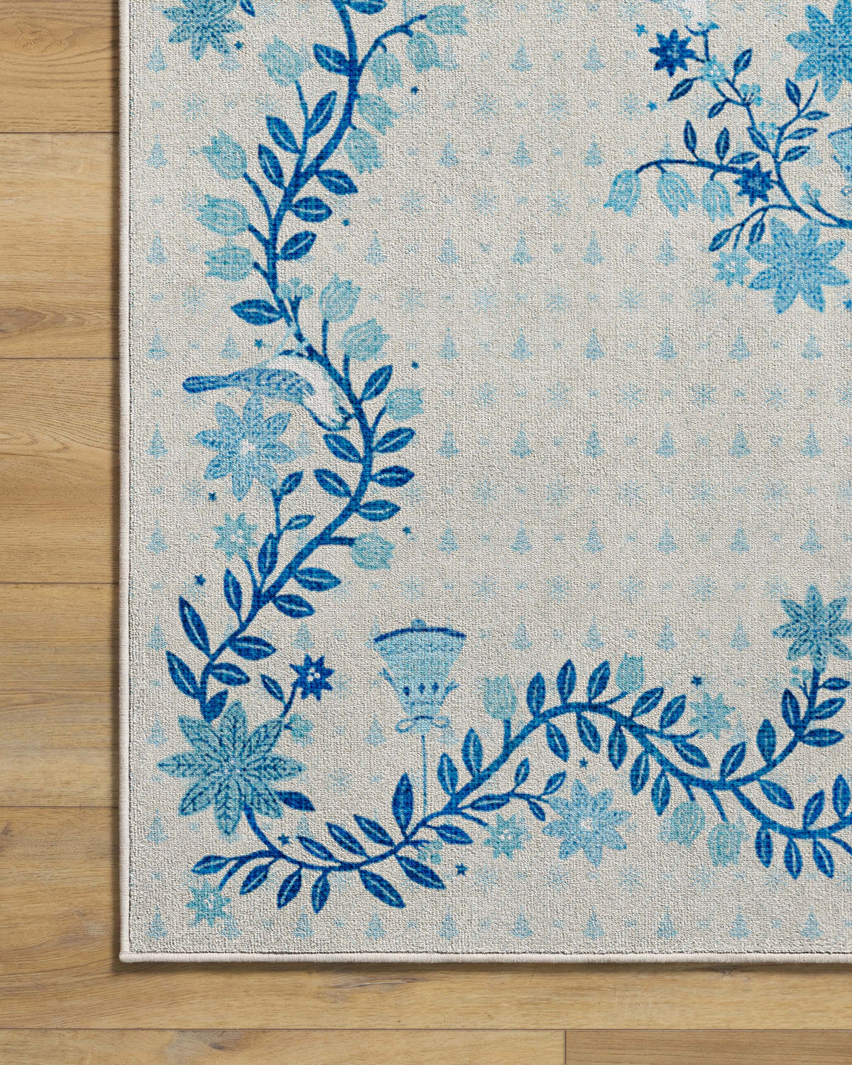 Festive Yuletide Ivory & Blue Rug by The Hiltons