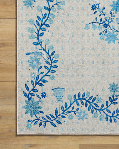 Festive Yuletide Ivory & Blue Rug by The Hiltons