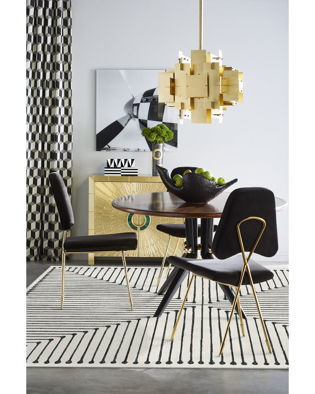 Inkdrop Black & Ivory Flatwoven Rug by Jonathan Adler