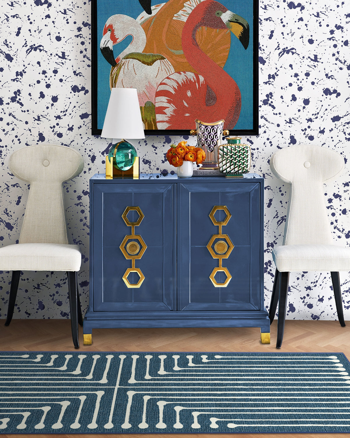 Inkdrop Lapis Blue Flatwoven Rug by Jonathan Adler