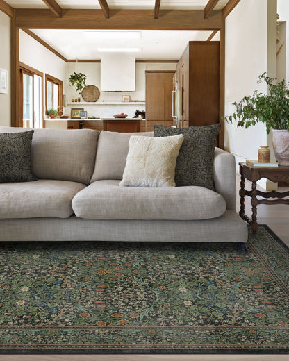 Blackthorn Forest Green Flatwoven Rug by Morris & Co.